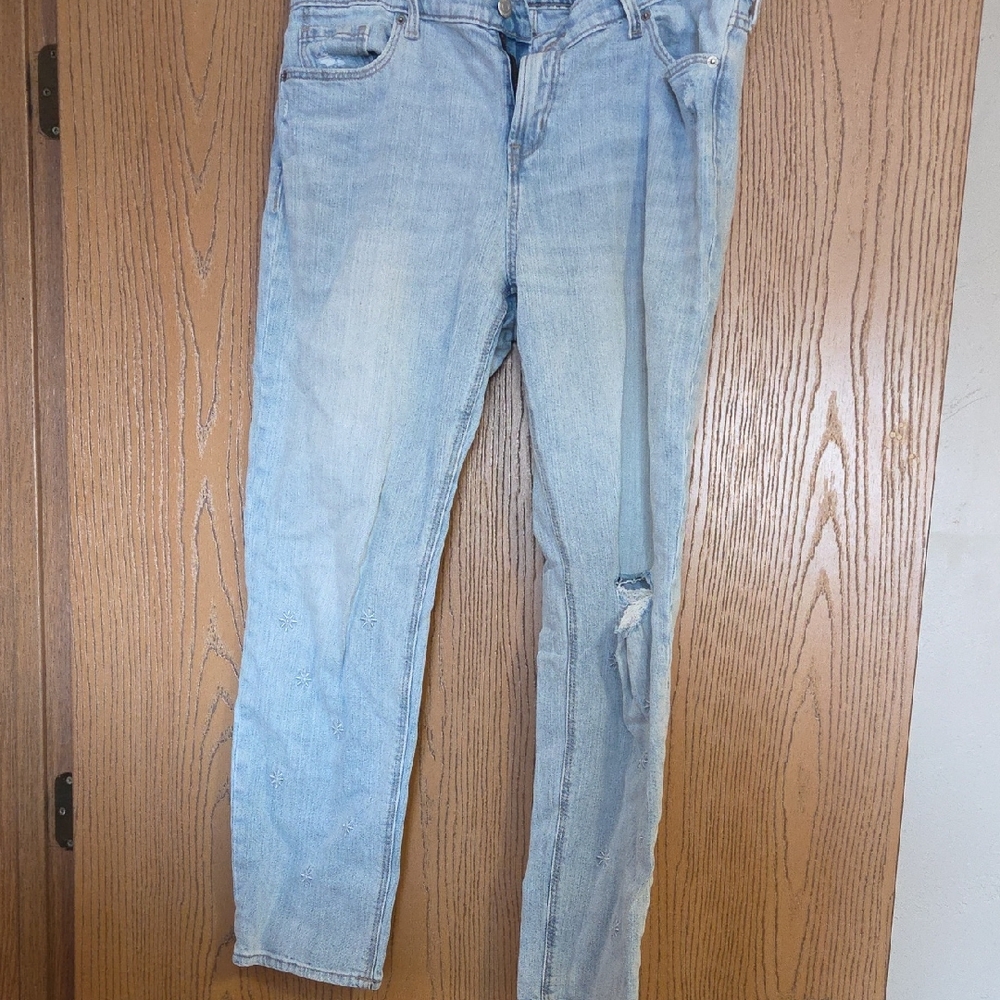 Embroidered Light Blue Distressed Women Jeans